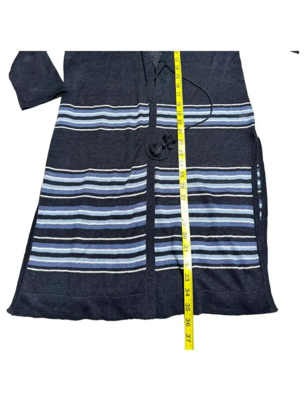 J. Jill Blue Linen Long Striped Cardigan Blue Size Small - Picture 4 of 8